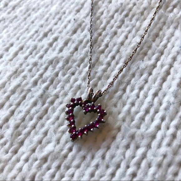 Garnet and Sterling Silver Heart Necklace - Picture 3 of 8